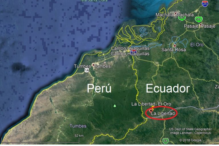 La zona marcada en rojo en el mapa muestra el ámbito del proyecto Primates del Sur para la conservación de los monos de la región Tumbesina. Foto: Stella De la Torre.
