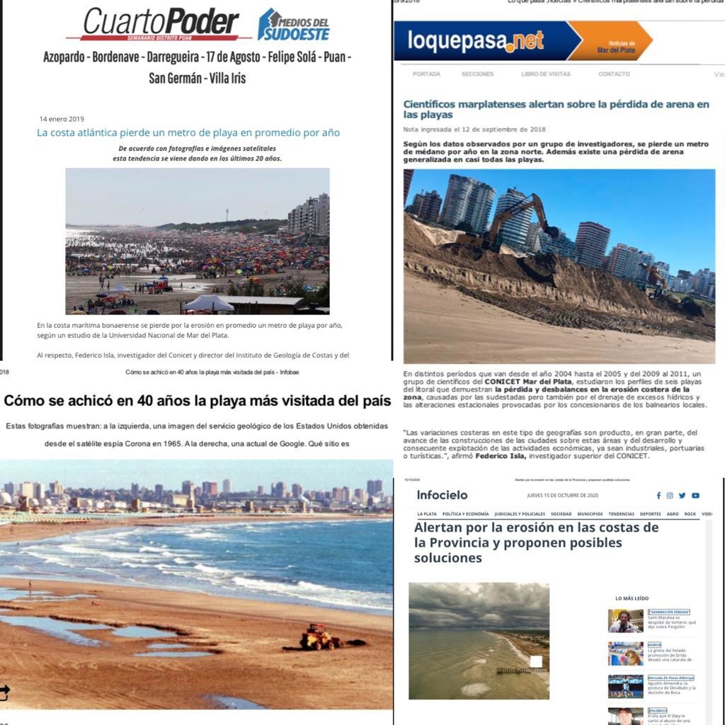 En los últimos 40 años se acentuó la pérdida de playas en la Costa Bonaerense. Créditos: Elaboración propia