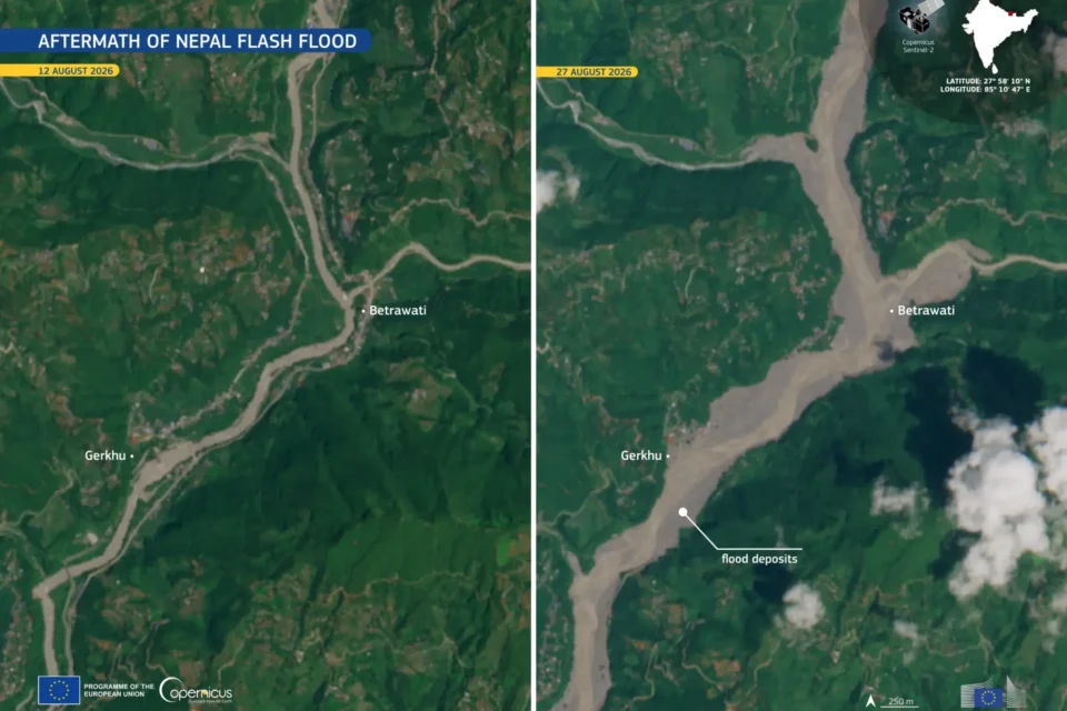 La avalancha en Nepal desde el satélite europeo