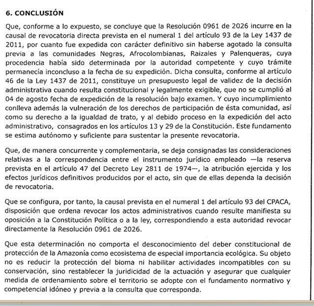 Aparte de la nueva Resolución 1405 del 26 de octubre por la cual se revoca la protección indefinida del bioma amazónico.